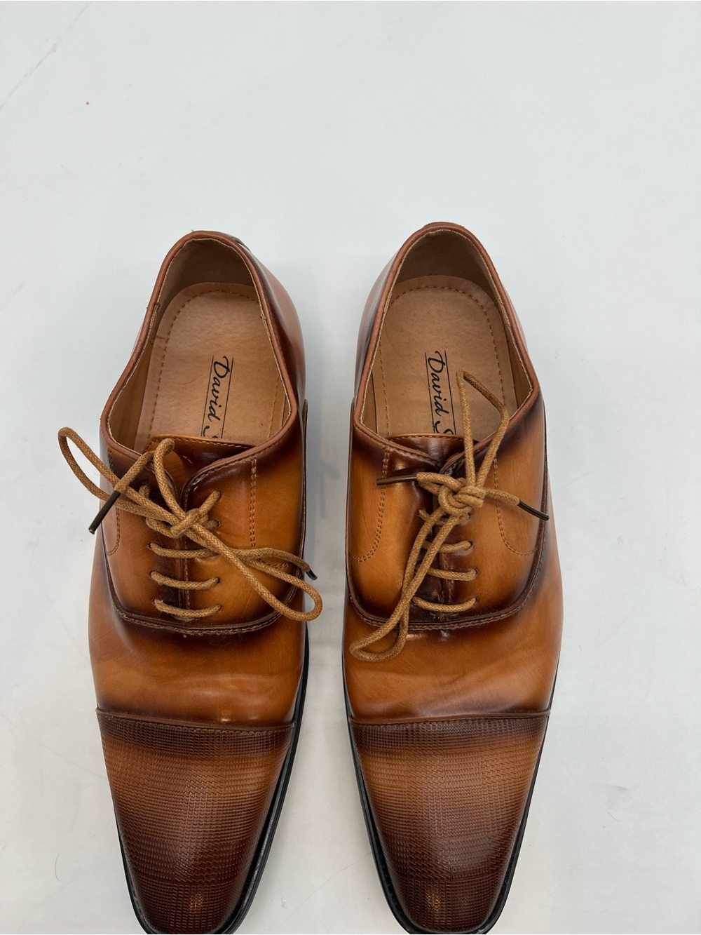 David Stone Burnished Tan Faux Leather Cap Toe Oxfords 10.5